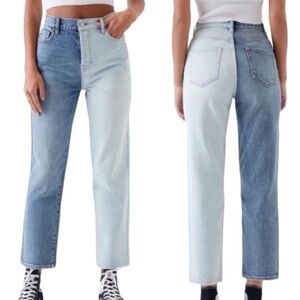 PacSun High Rise Two-Tone Jeans - Light Blue and Dark Blue